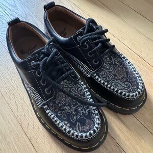 Dr. Martens Black and White Paisley Oxfords